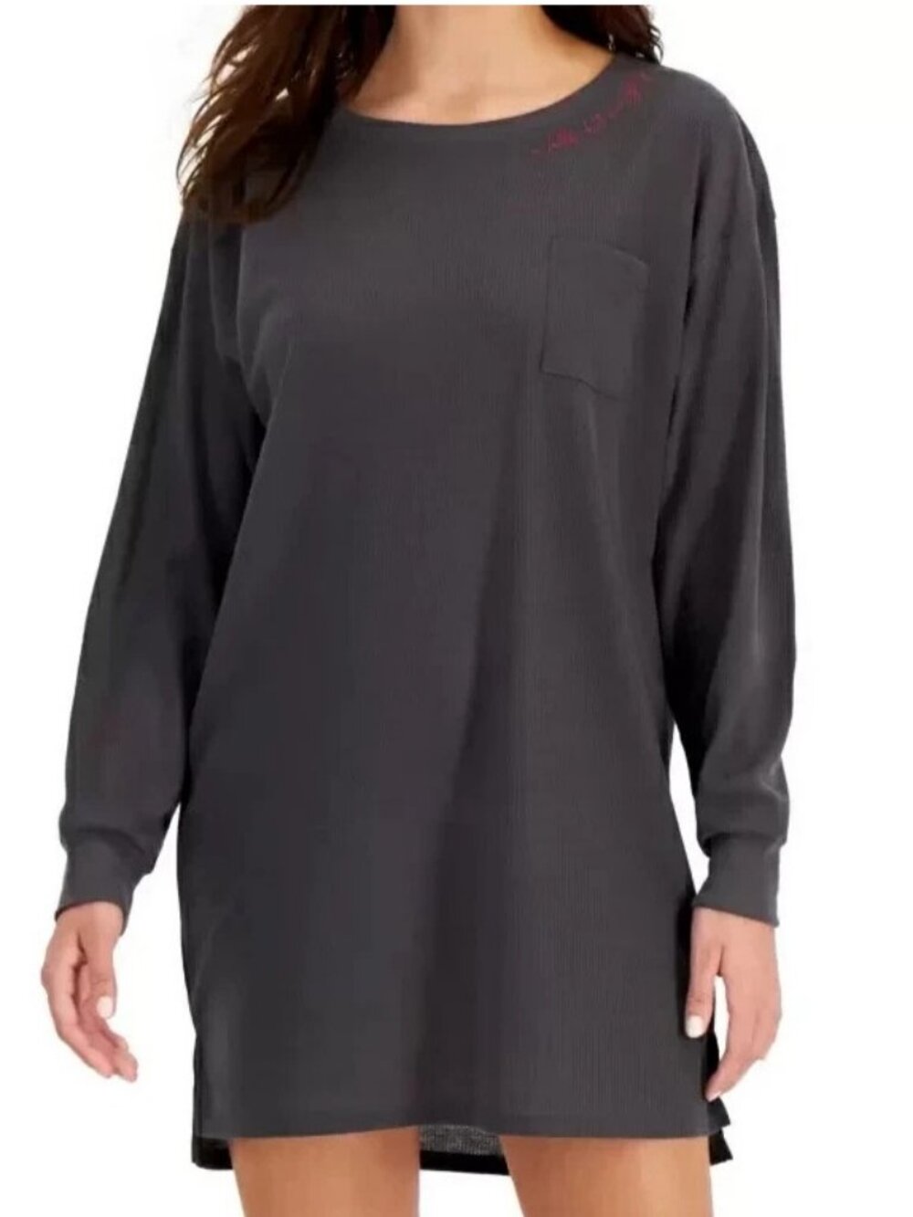 Jenni Intimates Women's Waffle-Knit Sleep Shirt, Gray, A Little Bit Naughty
